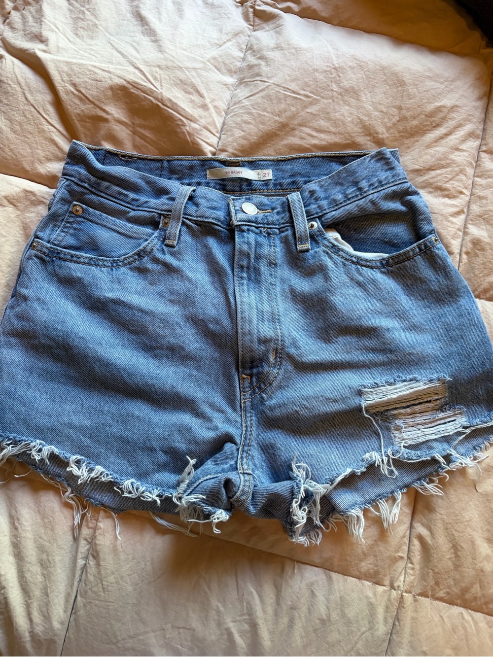Levi's Light Blue Distressed Denim Cutoff Shorts